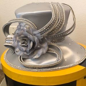 Silver Flower Embellished Church Hat.